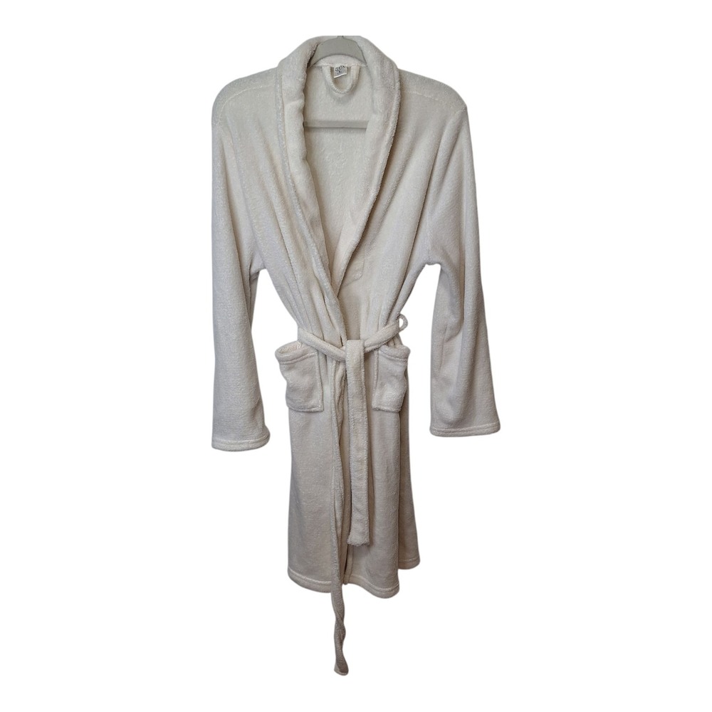 Ulta Beauty Women's Size L/XL Plush‎ Winter White Short Bathrobe Housecoat Belt